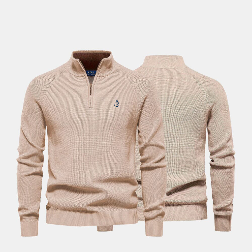 Zip Cable-Knit Wool Knit Sweater