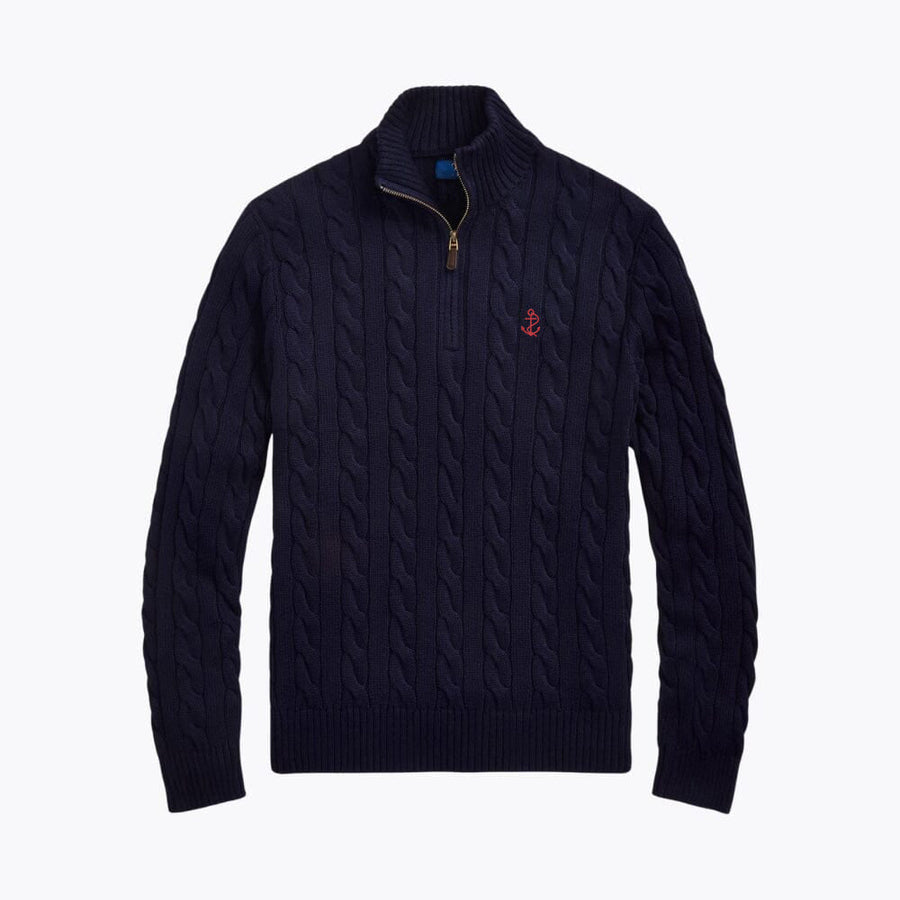 Chunky Cable-Knit Cotton Quarter-Zip Sweater