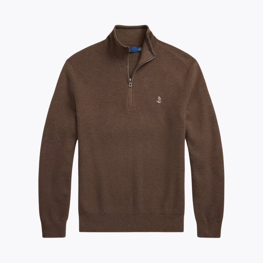 Mesh-Knit Cotton Quarter-Zip Sweater