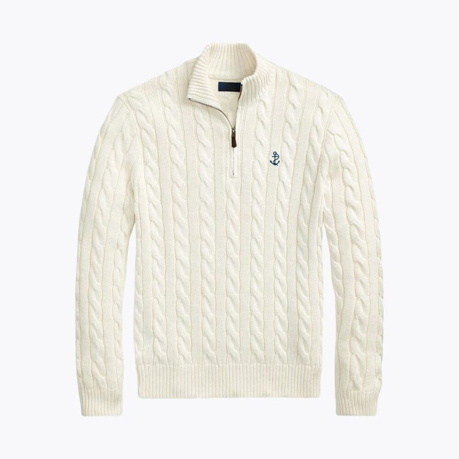Chunky Cable-Knit Cotton Quarter-Zip Sweater