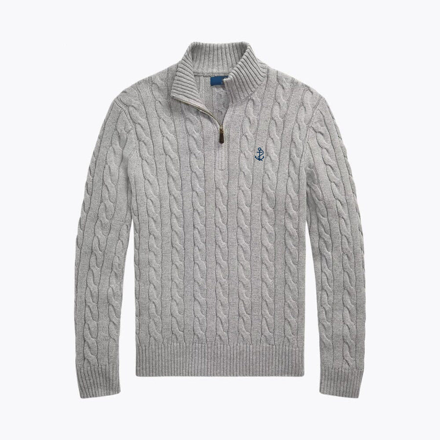 Chunky Cable-Knit Cotton Quarter-Zip Sweater