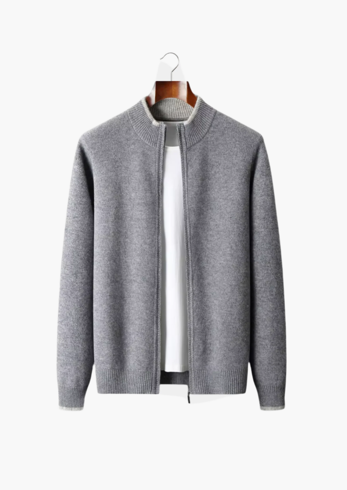 MERINO ZIP TWO-TONE CARDIGAN
