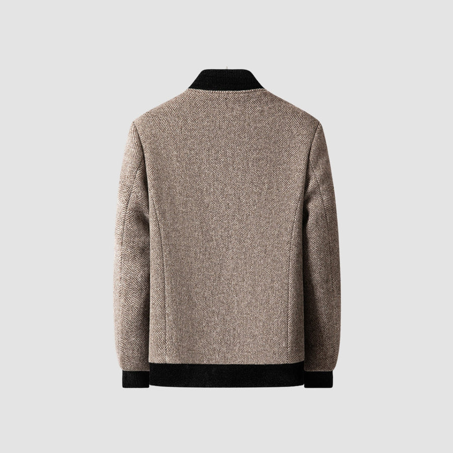 Old Money Stand Collar Zipper Woolen Jacket