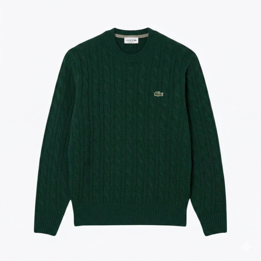 LC Cable Knit Carded Wool Crew Neck Sweater
