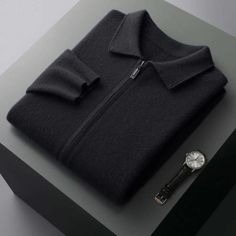 Old Money Men’s Cashmere Knitted Zip-Through Jacket