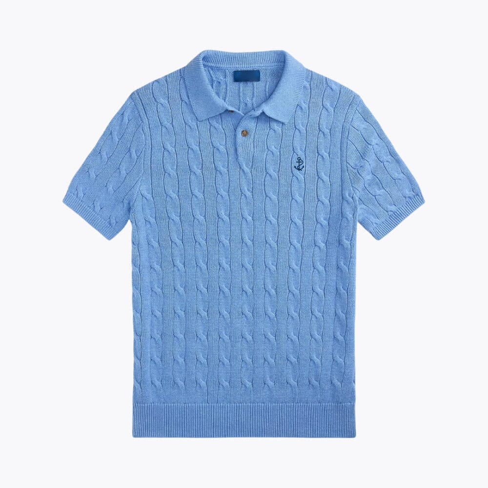 Cable-Knit Cotton Polo-Collar Sweater