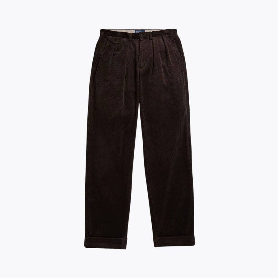 Relaxed Fit Pleated Cotton Corduroy Pants