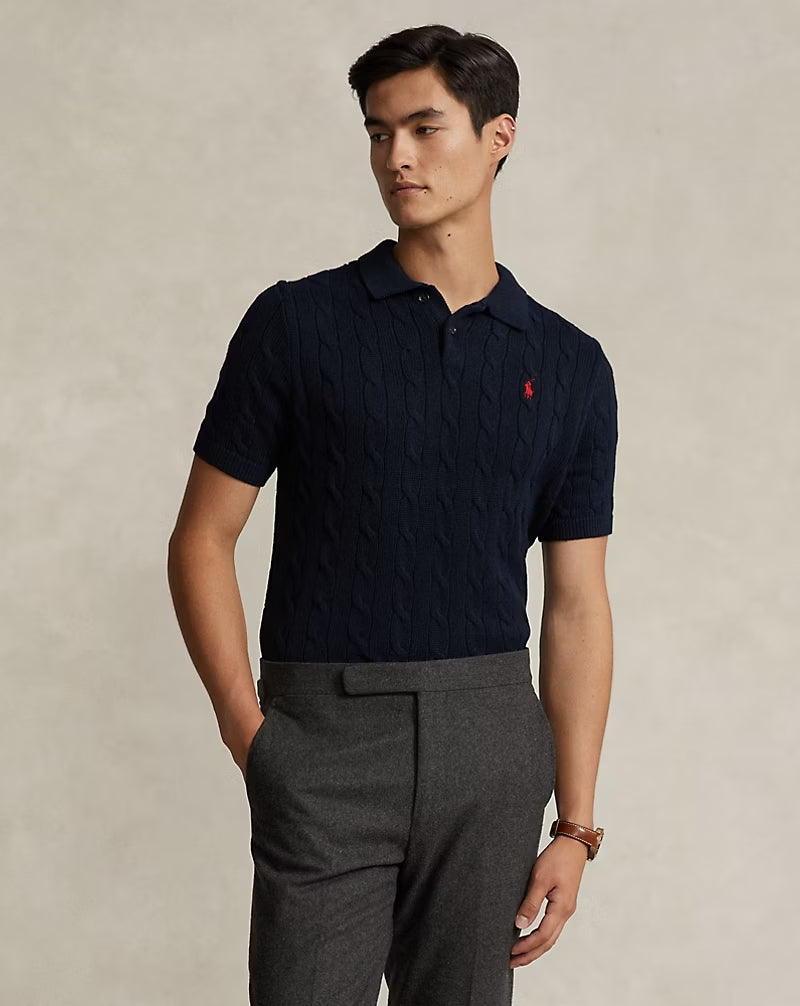 Cable-Knit Cotton Polo-Collar Jumper